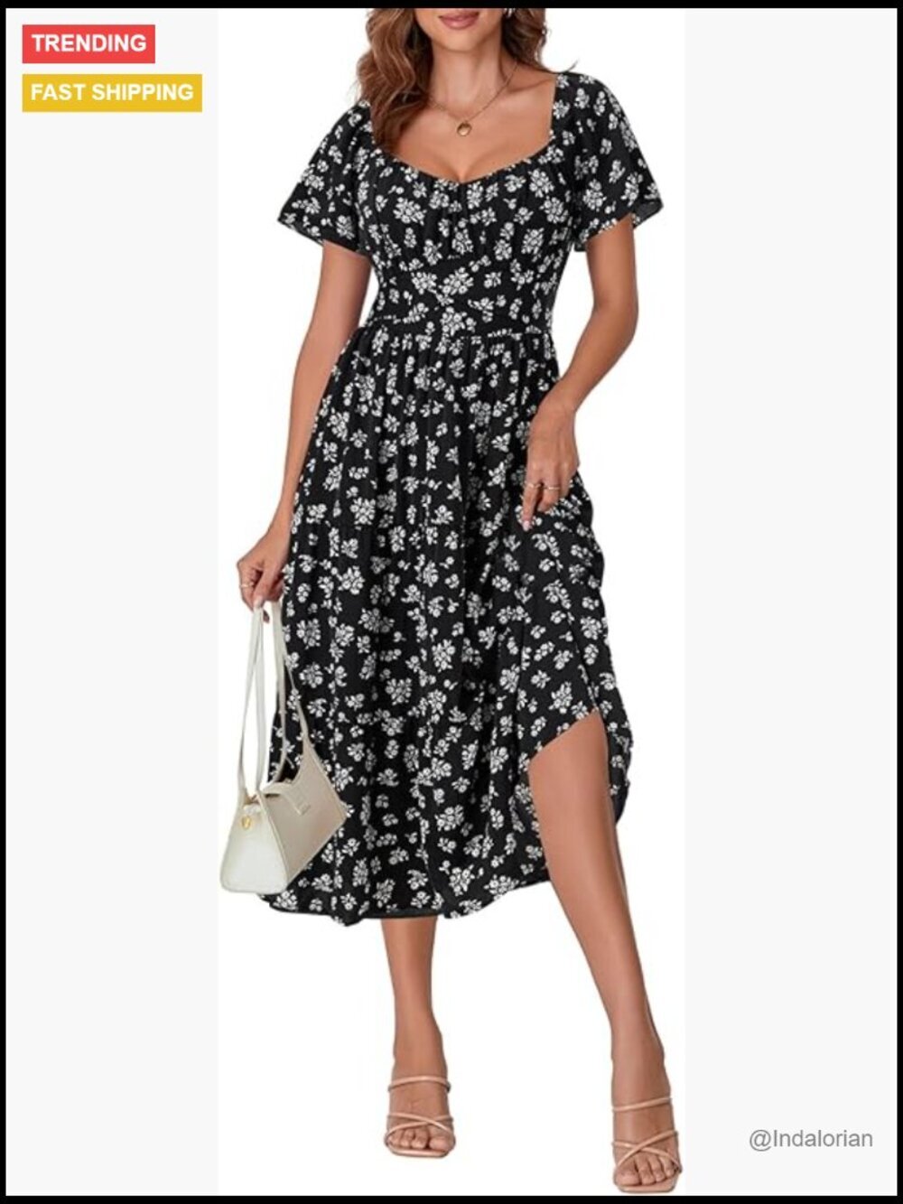 Polyester Square Neck Summer Dress with Ruffle Sleeves and Wrap Tie Back